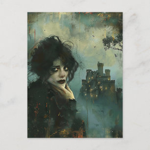 Postal Mujer triste en el castillo