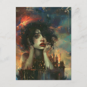 Postal Mujer triste sobre el castillo