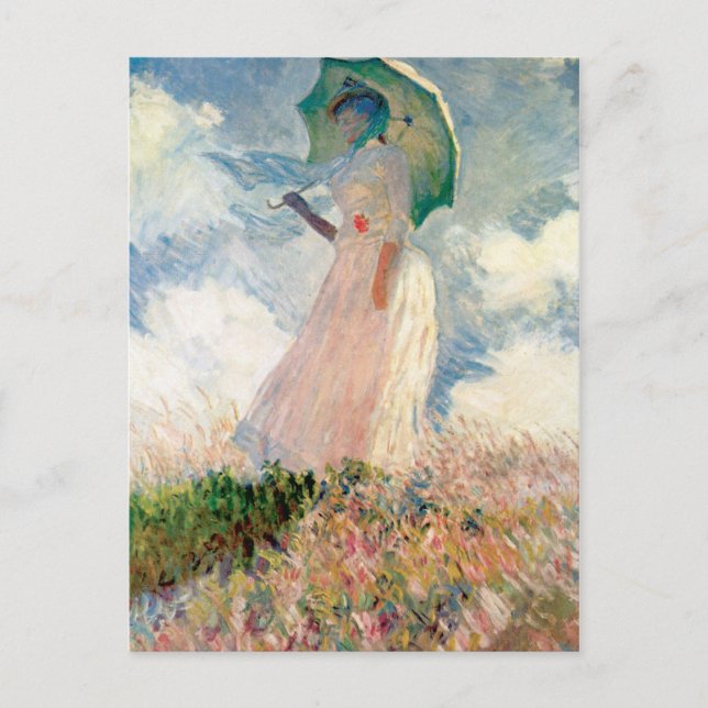 Postal Mujer ventilado con parasol frente al Monet izquie (Anverso)