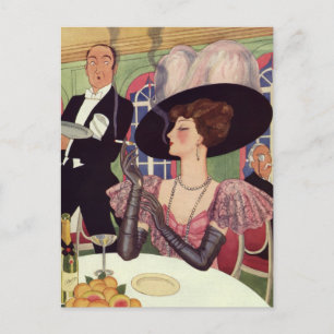 Postal Mujer ventilado Fumar Cigarrillo beber champagne