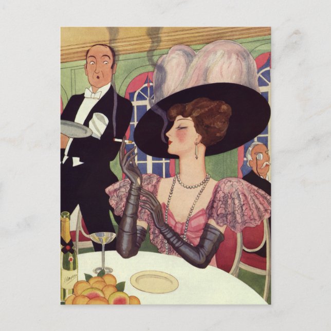 Postal Mujer ventilado Fumar Cigarrillo beber champagne (Anverso)