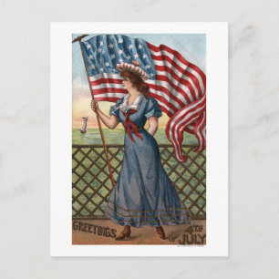 Postal Mujer vestida de forma patriótica