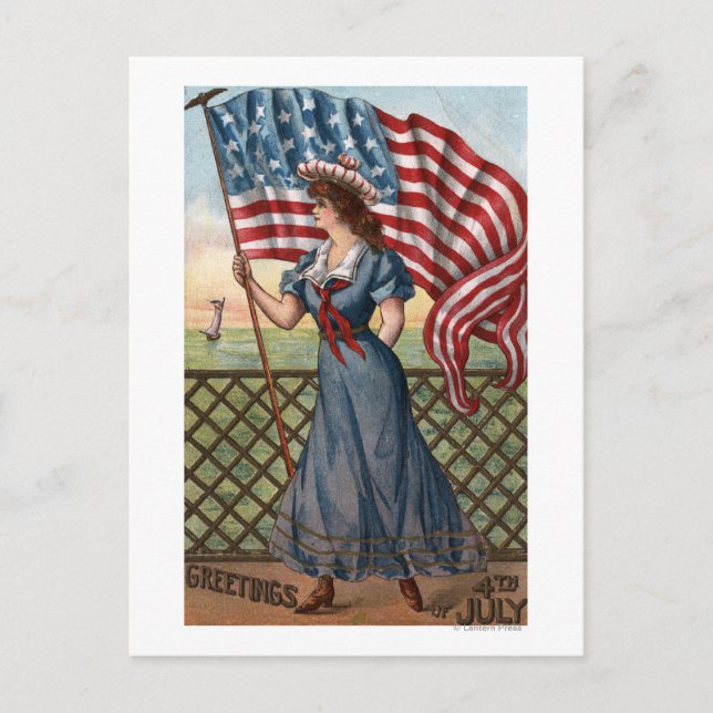 Postal Mujer vestida de forma patriótica (Anverso)