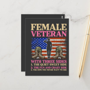 Postal Mujer Veterana Militar Divertida Bandera Americana