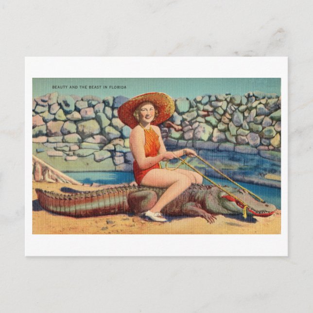Postal Mujer viajando en avión por la Florida (Anverso)