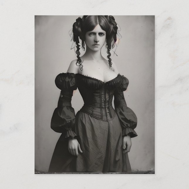 Postal Mujer victoriana blanca y negra (Anverso)