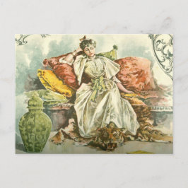 Postal Mujer victoriana con libro, de una revista de 1891