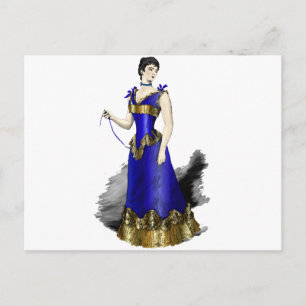 Postal Mujer victoriana elegante con traje de corsé azul