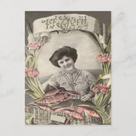 Postal Mujer victoriana Fish Poisson d'avril Día de los i