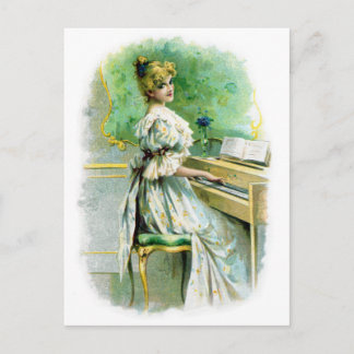 Postal Mujer victoriana jugando al piano