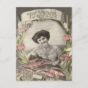 Postal Mujer Victoriana Pez Poisson d'avril Día de los In