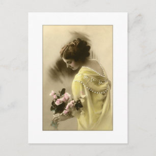 Postal Mujer victoriana rosas rosadas, romántico