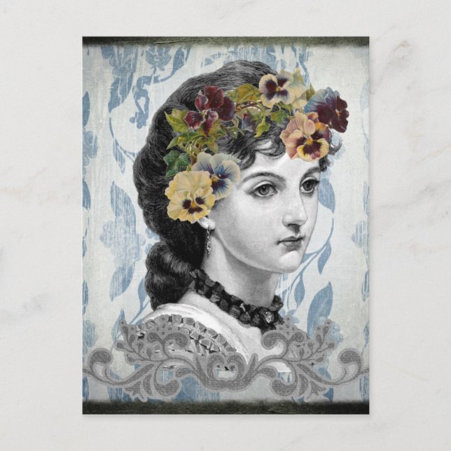 Postal Mujer victoriana se mete en el tapiz (Anverso)