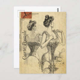 Postal Mujer victoriana vestida con corsé