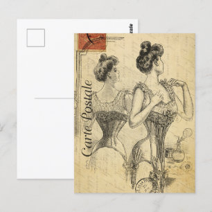 Postal Mujer victoriana vestida con corsé