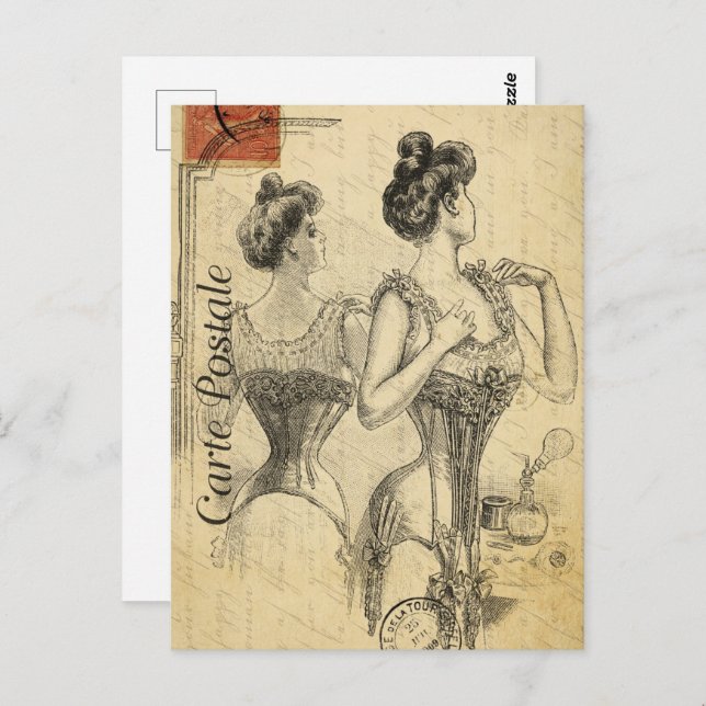 Postal Mujer victoriana vestida con corsé (Anverso / Reverso)