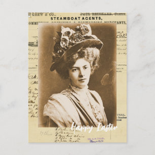 Postal Mujer Vintage con su Traje de Pascua