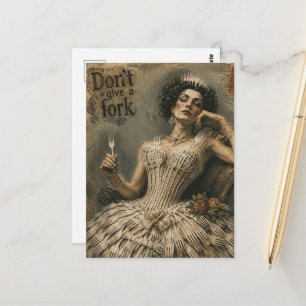 Postal Mujer Vintage No Le Importa Un Bocado Vestido Cita