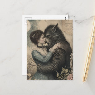 Postal Mujer Vintage y Hombre Lobo enamorados
