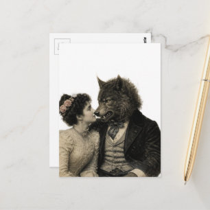 Postal Mujer Vintage y Hombre Lobo enamorados 