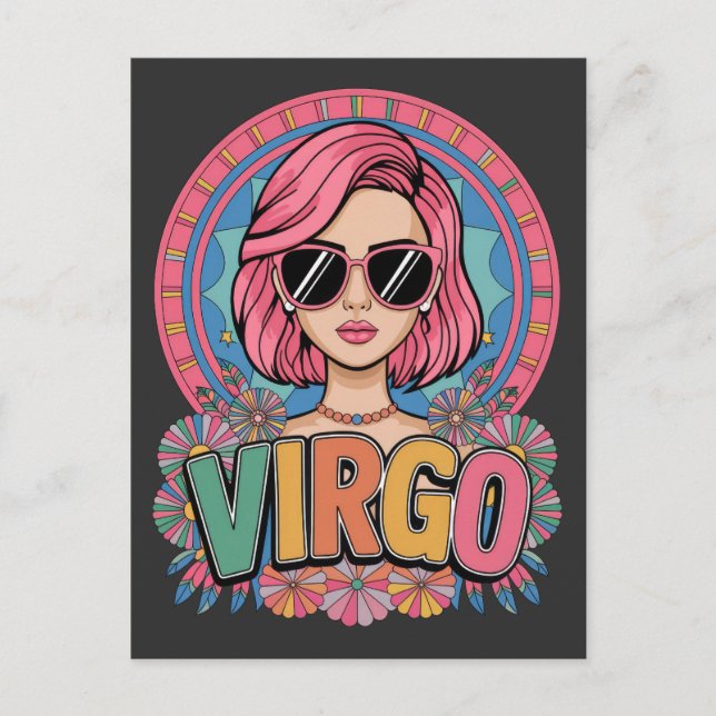 Postal Mujer Virgo Retro con Estilo Signo Zodiacal Colori (Anverso)