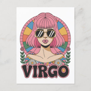 Postal Mujer Virgo Retro Estilosa Signo del Zodiaco Color