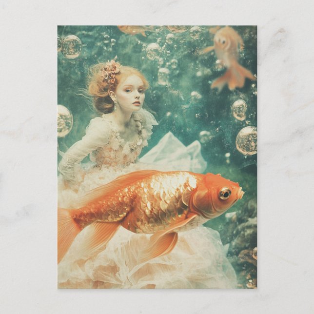 Postal Mujer vistiendo vestimenta con goldfish Fantasía N (Anverso)