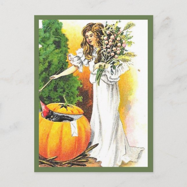 Postal Mujer y calabaza hermosas - Halloween de época (Anverso)
