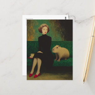 Postal Mujer y capibara en el sofá