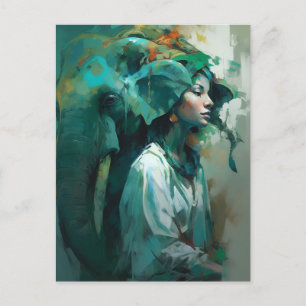 Postal Mujer Y Elefante