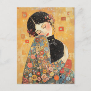 Postal Mujer y gato inspirados en el klimt