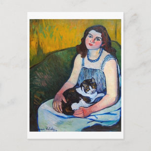 Postal Mujer y gato, Suzanne Valadon