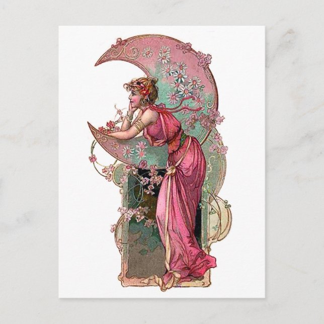 Postal Mujer y luna, arte nuevo, cosecha romántica (Anverso)