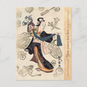 Postal Mujer y marioneta ukiyo-e japonesa