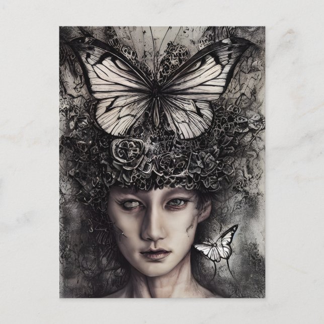 Postal Mujer y mariposas (Anverso)