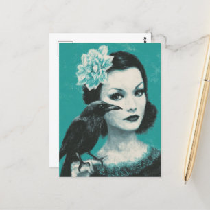 Postal Mujer y pájaro