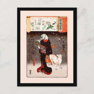 Postal Mujer y perro en el Bella Artes de Nieve Kuniyoshi