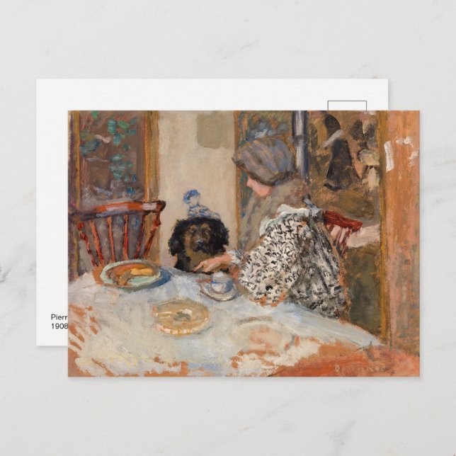 Postal Mujer y perro en la mesa | Paul Bonnard | (Anverso / Reverso)