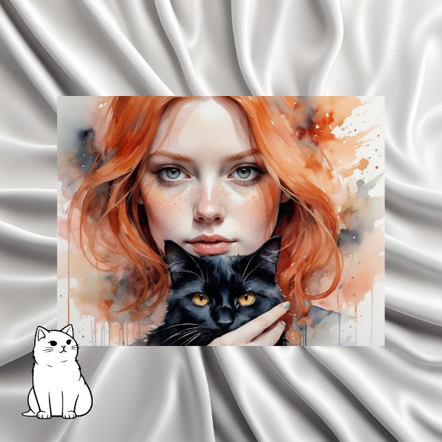 Postal Mujer y su gato negro, posta (Subido por el creador)