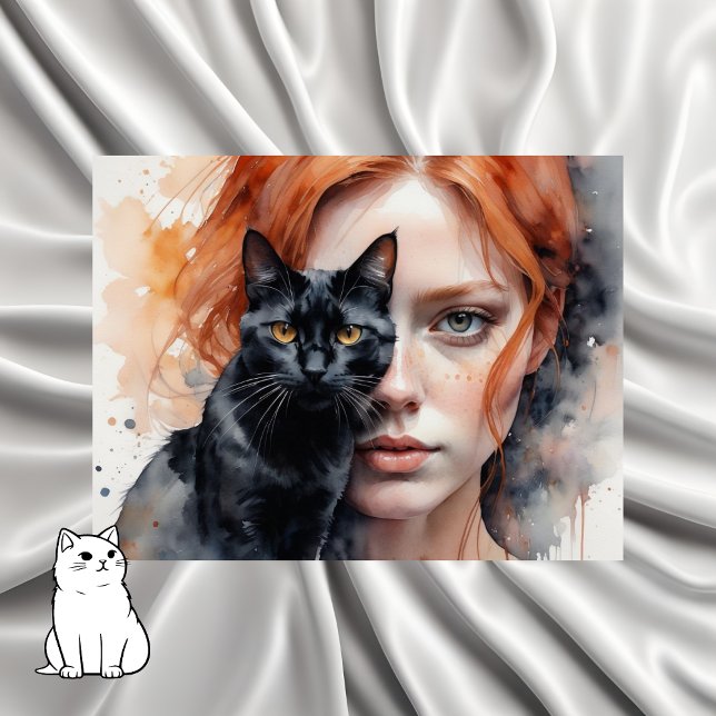 Postal Mujer y su gato negro, posta (Subido por el creador)