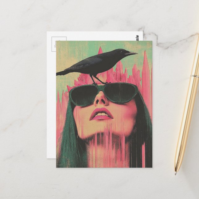 Postal Mujer y un pájaro negro (Anverso/Reverso In Situ)