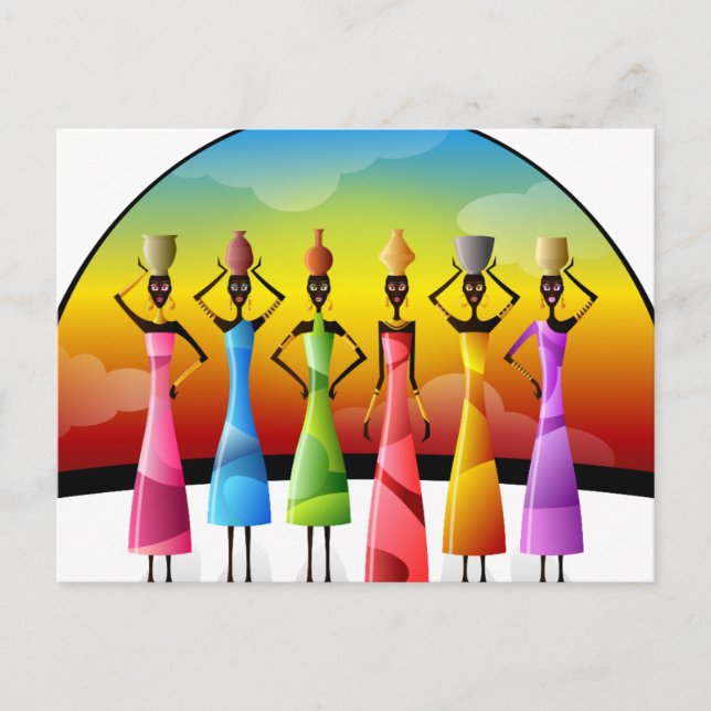 Postal Mujeres africanas con alfarería en sus cabezas (Anverso)
