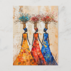 Postal Mujeres africanas con leña colorida