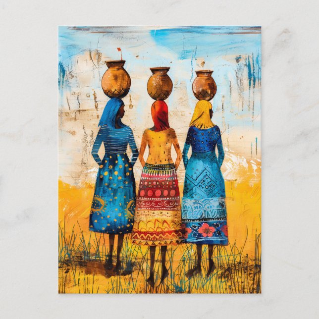 Postal Mujeres africanas con tazones de agua (Anverso)