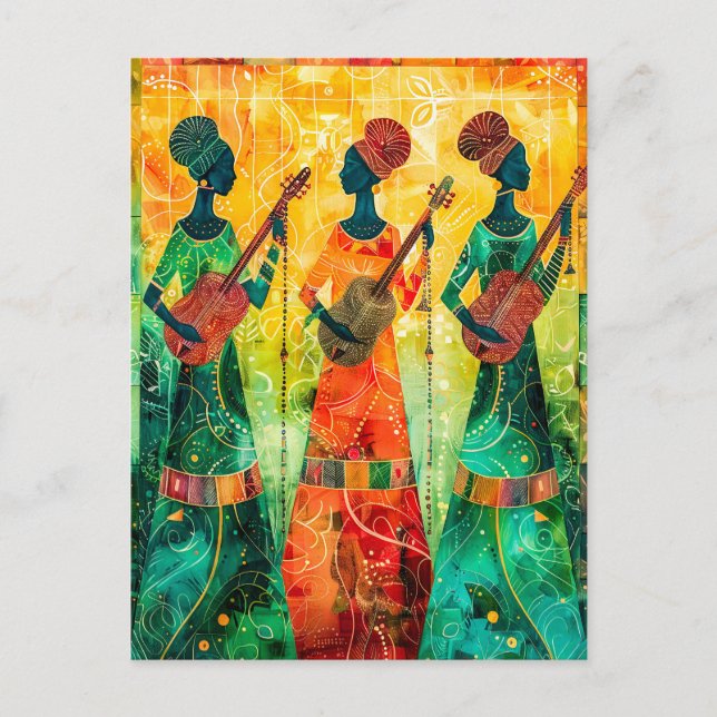 Postal Mujeres africanas tocando instrumentos de cuerda (Anverso)