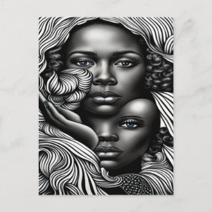 Postal Mujeres Afroamericanas Abstractas en Blanco y Negr