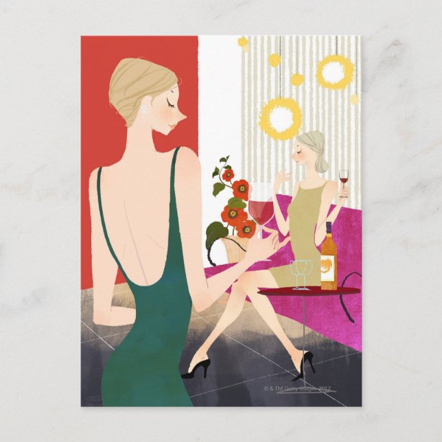 Postal Mujeres bebiendo vino (Anverso)