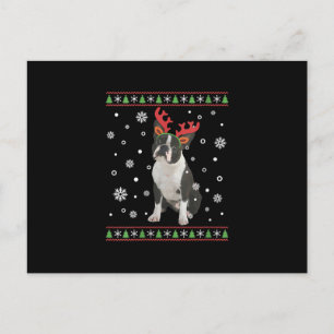 Postal Mujeres Boston Terrier Navidad Navidades feos suét