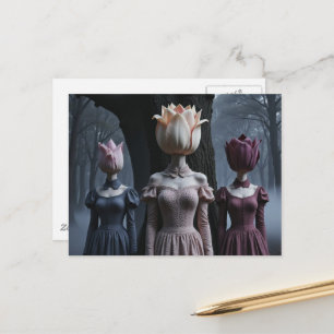 Postal Mujeres Con Cabezas De Tulipán Bosque Embrujado