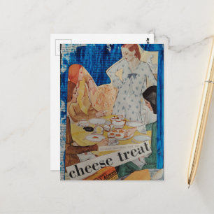 Postal Mujeres con un regalo de queso en 1930 Collage